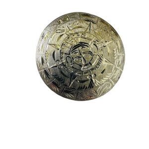 925 Sterling Silver Aztec Mayan Calendar Sun Dial Pin Brooch  Pendant 12.96g VTG